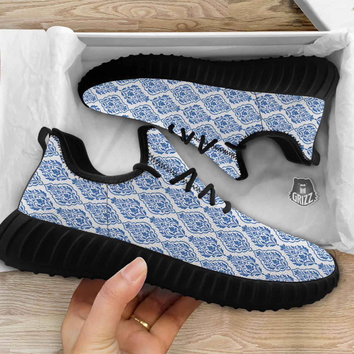 Boho Damask Print Pattern Black Walking Shoes-grizzshop