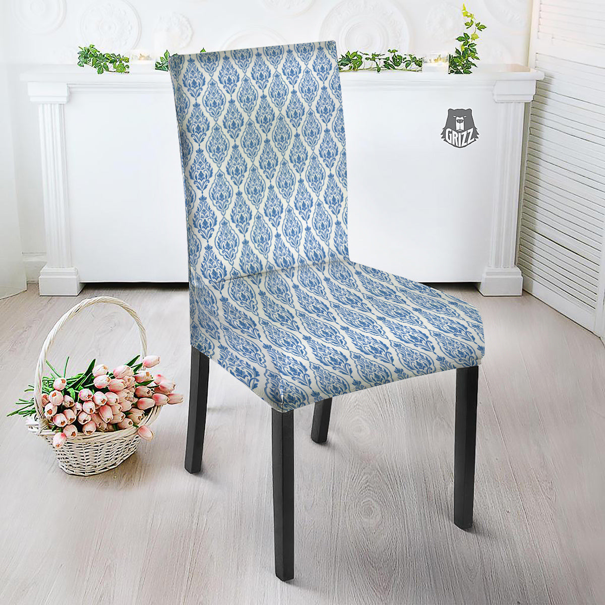 Boho Damask Print Pattern Dining Chair Slipcover-grizzshop
