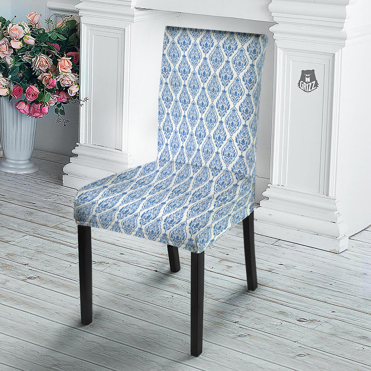 Boho Damask Print Pattern Dining Chair Slipcover-grizzshop