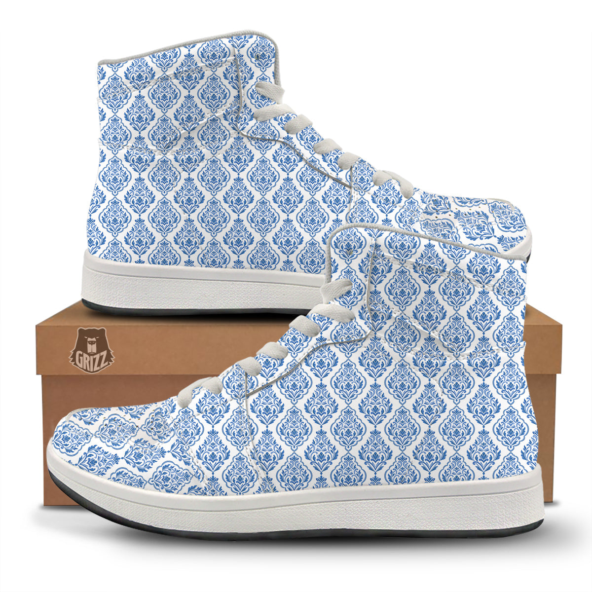 Boho Damask Print Pattern High Top Sneakers-grizzshop