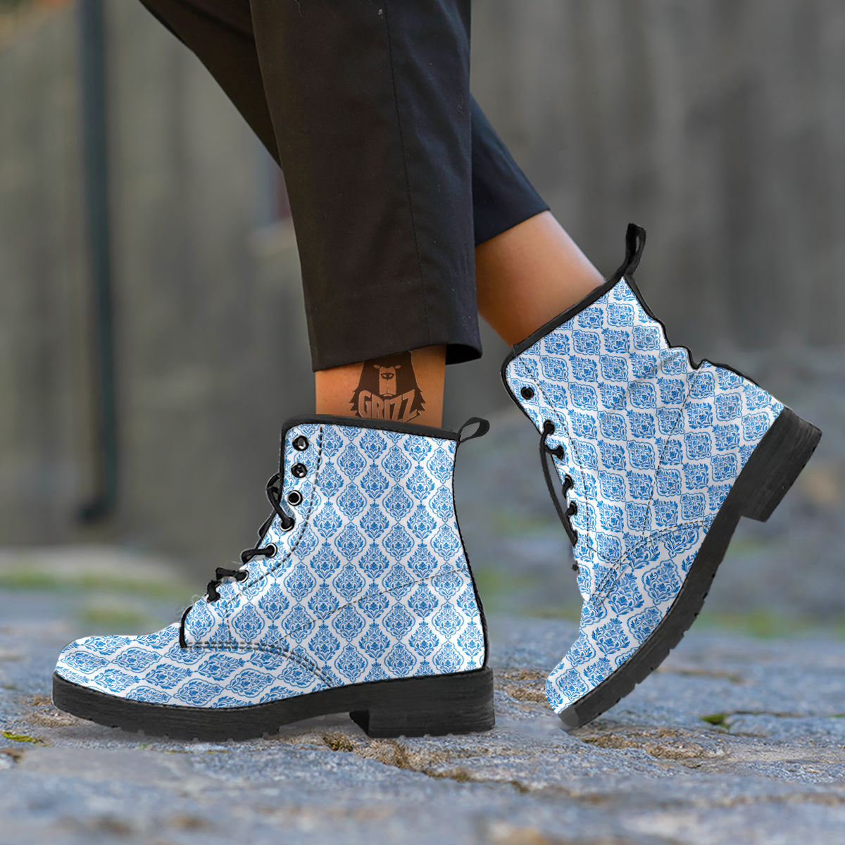 Boho Damask Print Pattern Leather Boots-grizzshop