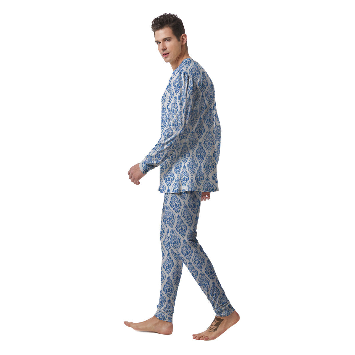 Boho Damask Print Pattern Men's Pajamas-grizzshop