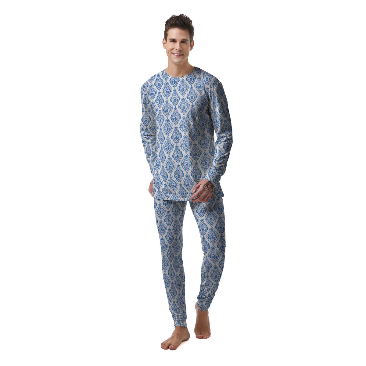 Boho Damask Print Pattern Men's Pajamas-grizzshop