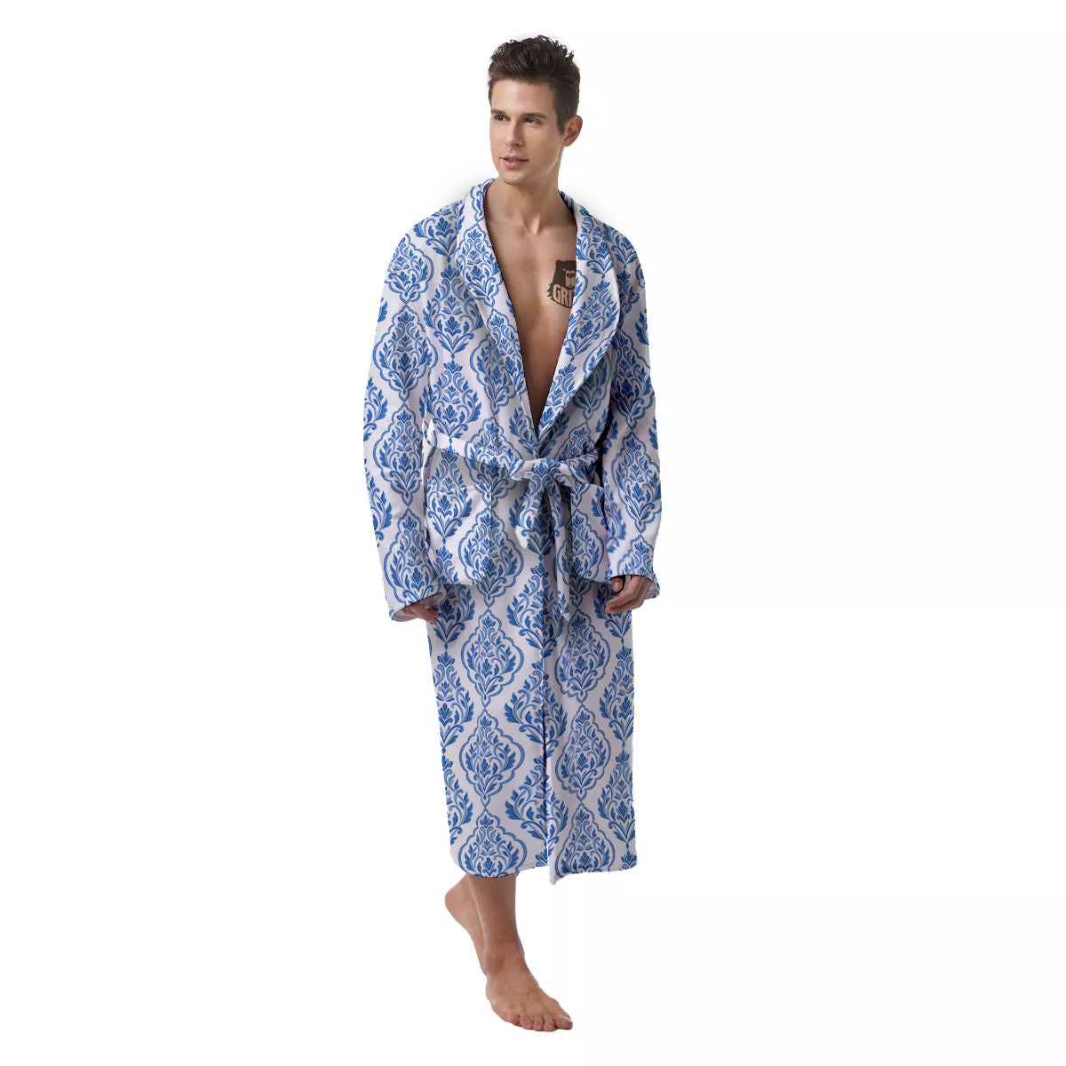 Boho Damask Print Pattern Men's Robe-grizzshop