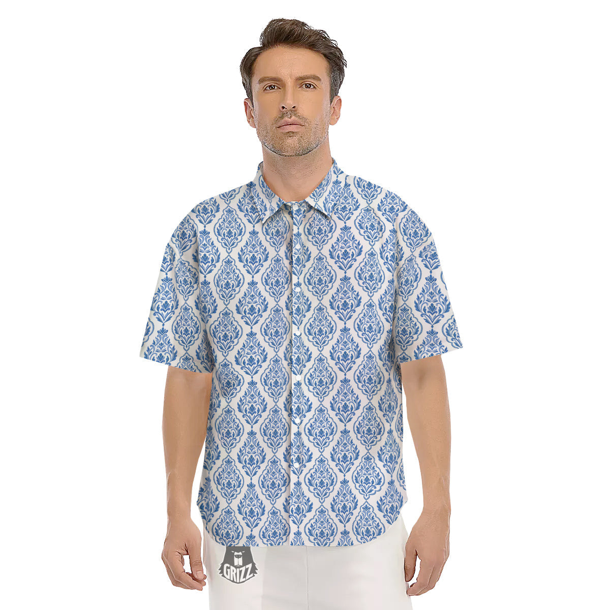 Boho Damask Print Pattern Men's Short Sleeve Shirts-grizzshop