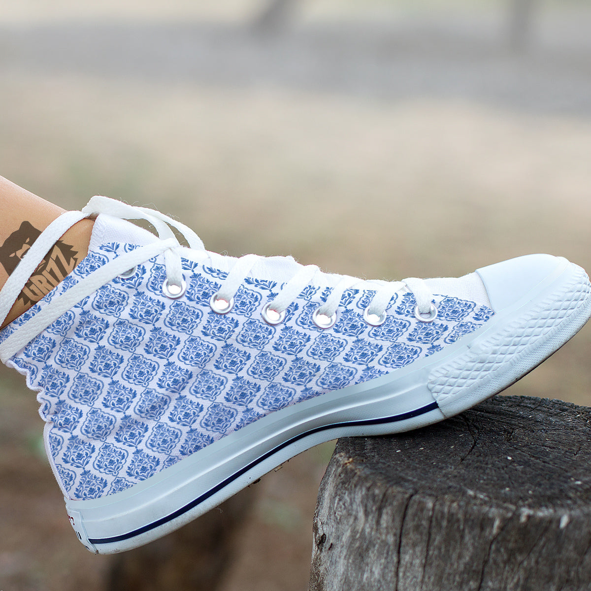 Boho Damask Print Pattern White High Top Shoes-grizzshop