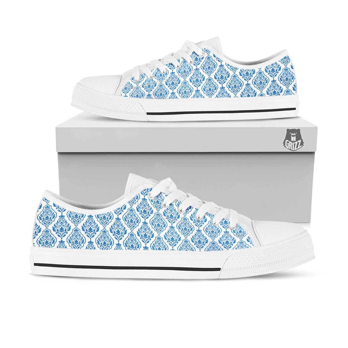 Boho Damask Print Pattern White Low Top Shoes-grizzshop