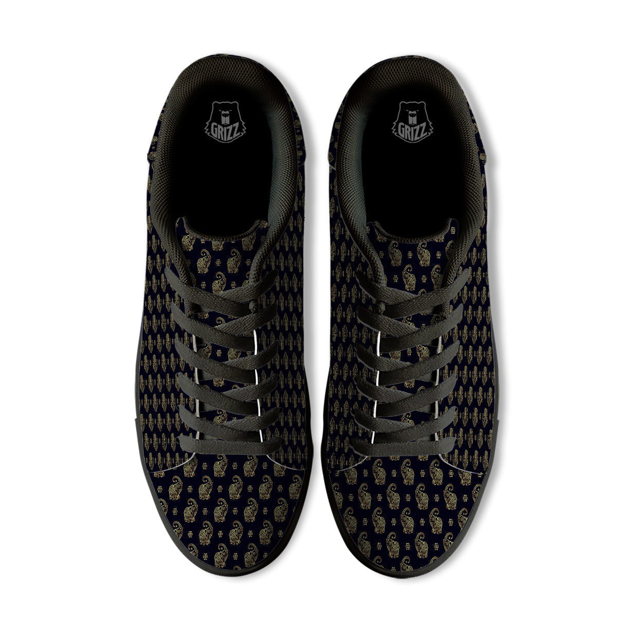 Boho Elephant Gold Cute Print Pattern Black Low Top Sneakers-grizzshop