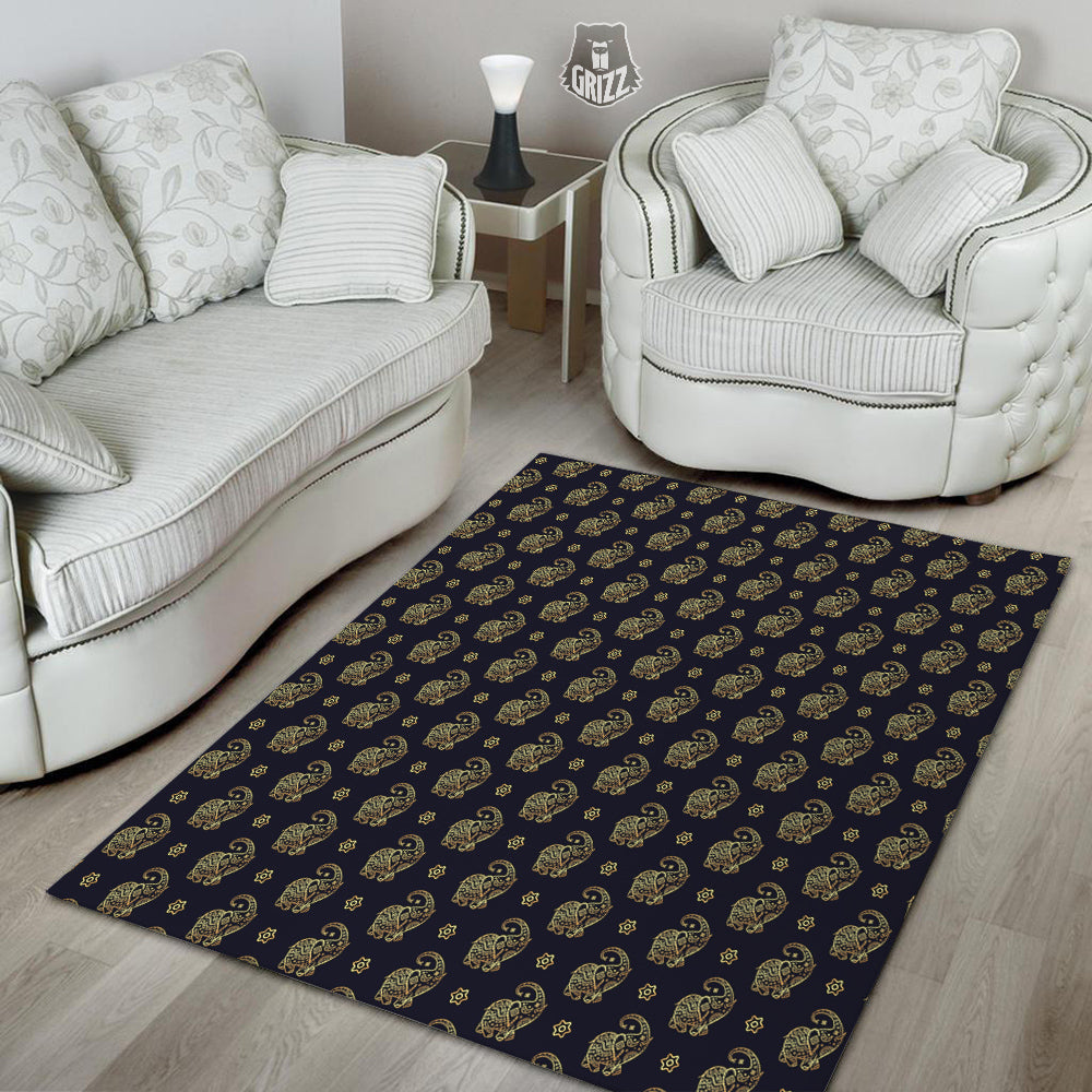 Boho Elephant Gold Cute Print Pattern Floor Mat-grizzshop