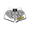 Boho Elephant White And Black Print Muay Thai Boxing Shorts-grizzshop