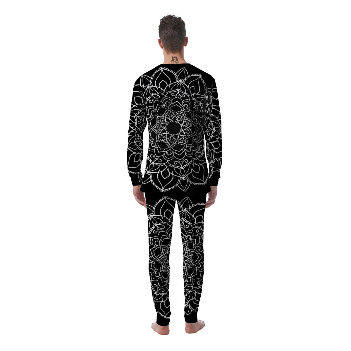 Boho Mandala White And Black Print Men's Pajamas-grizzshop