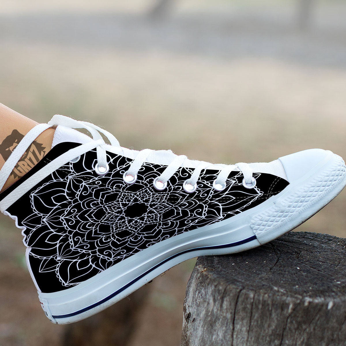 Boho Mandala White And Black Print White High Top Shoes-grizzshop