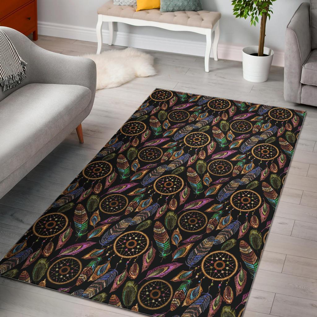 Boho Peacock Dream Catcher Feather Floor Mat-grizzshop