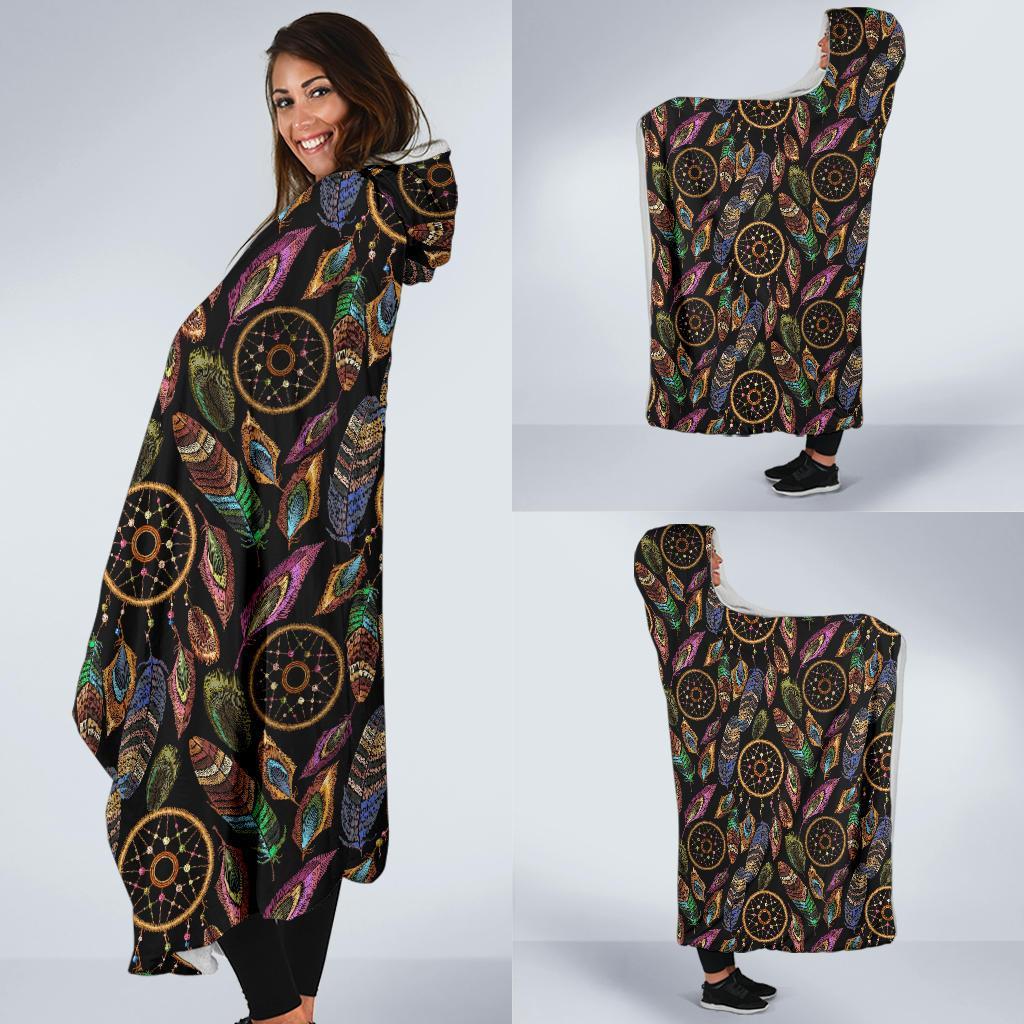 Boho Peacock Dream Catcher Feather Hooded Blanket-grizzshop