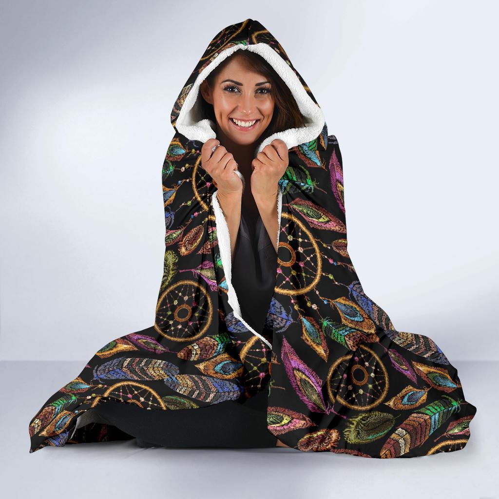 Boho Peacock Dream Catcher Feather Hooded Blanket-grizzshop