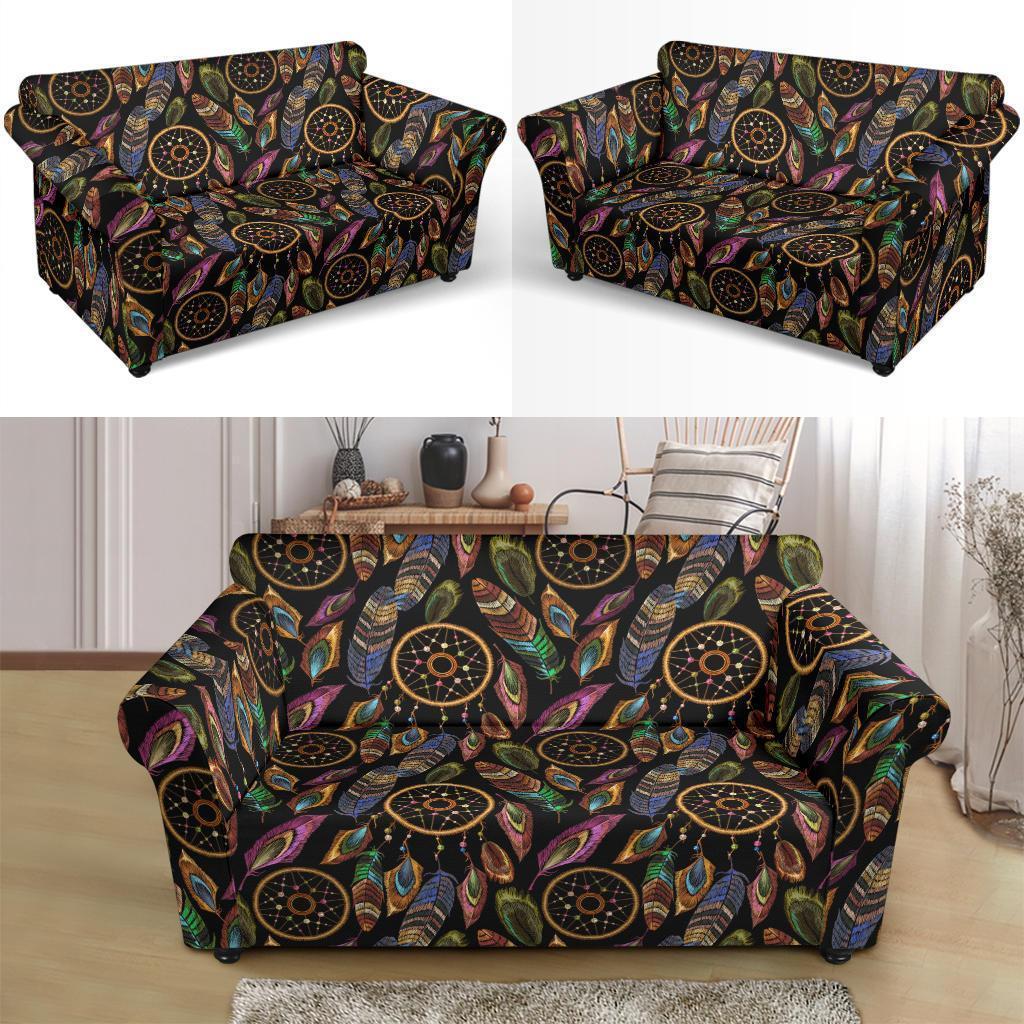 Boho Peacock Dream Catcher Feather Loveseat Cover-grizzshop