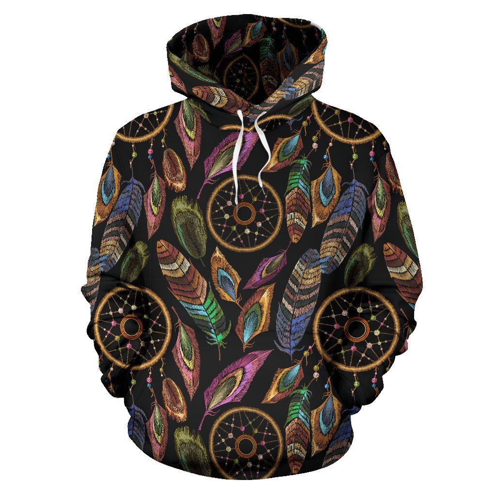 Boho Peacock Dream Catcher Feather Pattern Print Women Men Pullover Hoodie-grizzshop