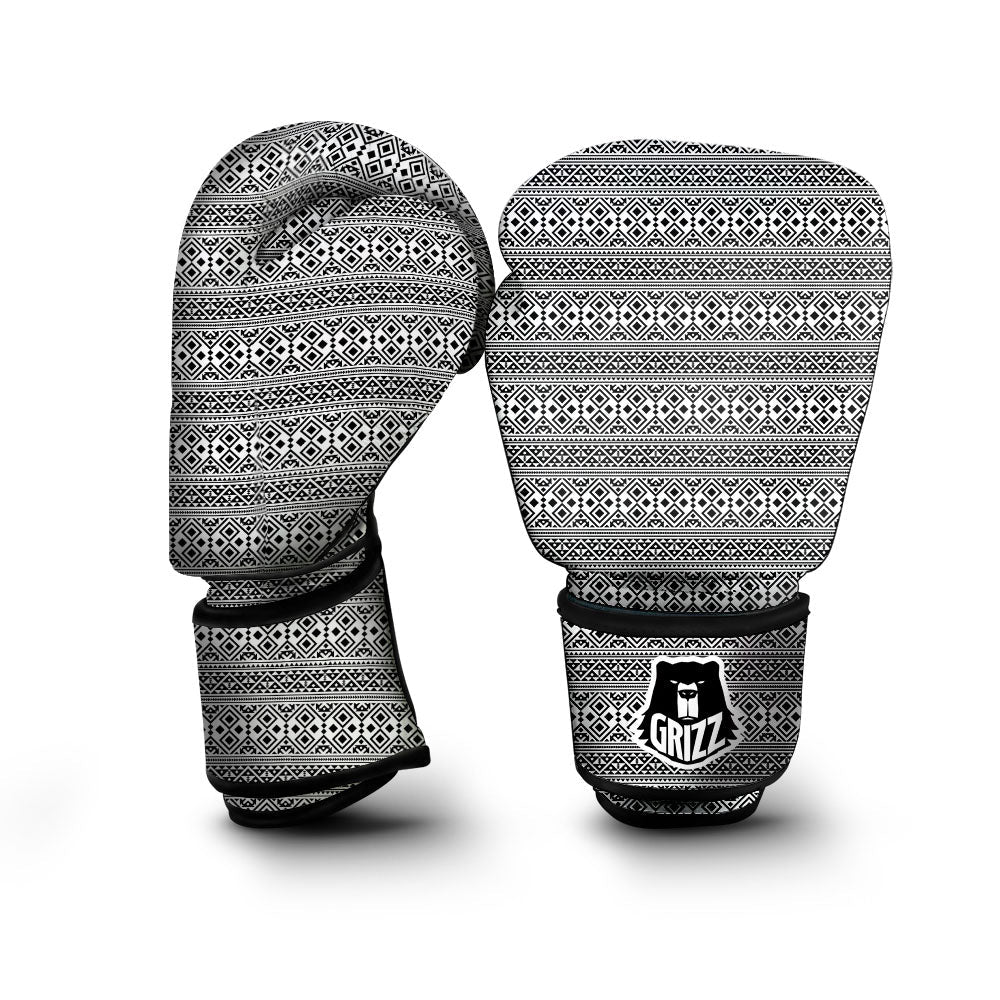 Boho Tribal White And Black Print Boxing Gloves-grizzshop