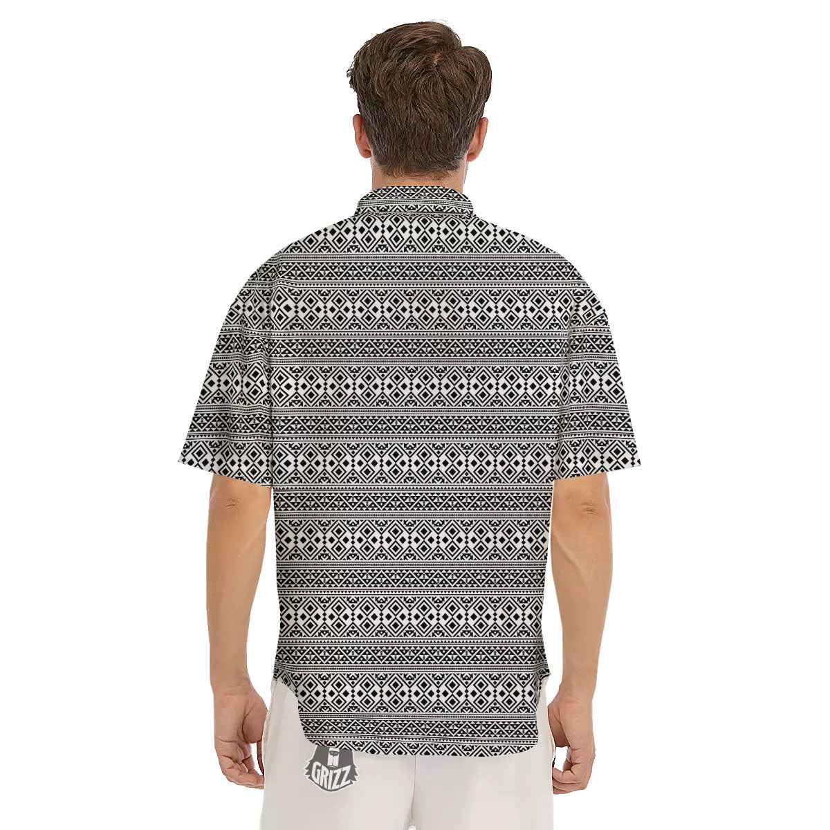 Boho Tribal White And Black Print Men's Short Sleeve Shirts-grizzshop