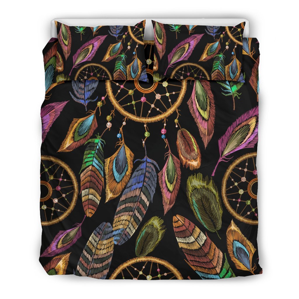 Boho Peacock Dream Catcher Feather Duvet Cover Bedding Set-grizzshop