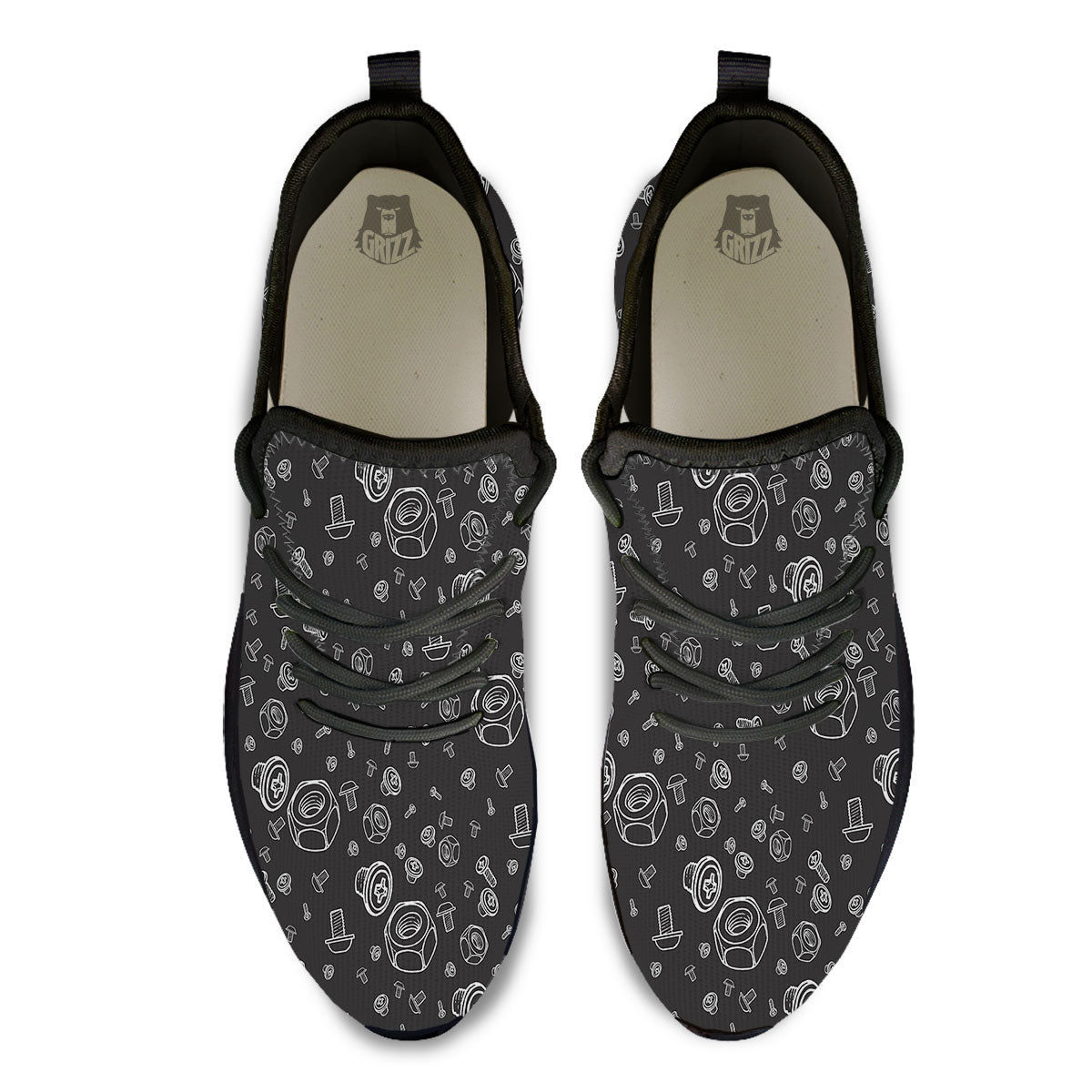 Bolts and Mechanic Nuts Print Pattern Black Athletic Shoes-grizzshop
