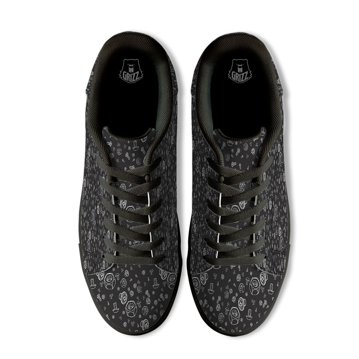 Bolts and Mechanic Nuts Print Pattern Black Low Top Sneakers-grizzshop
