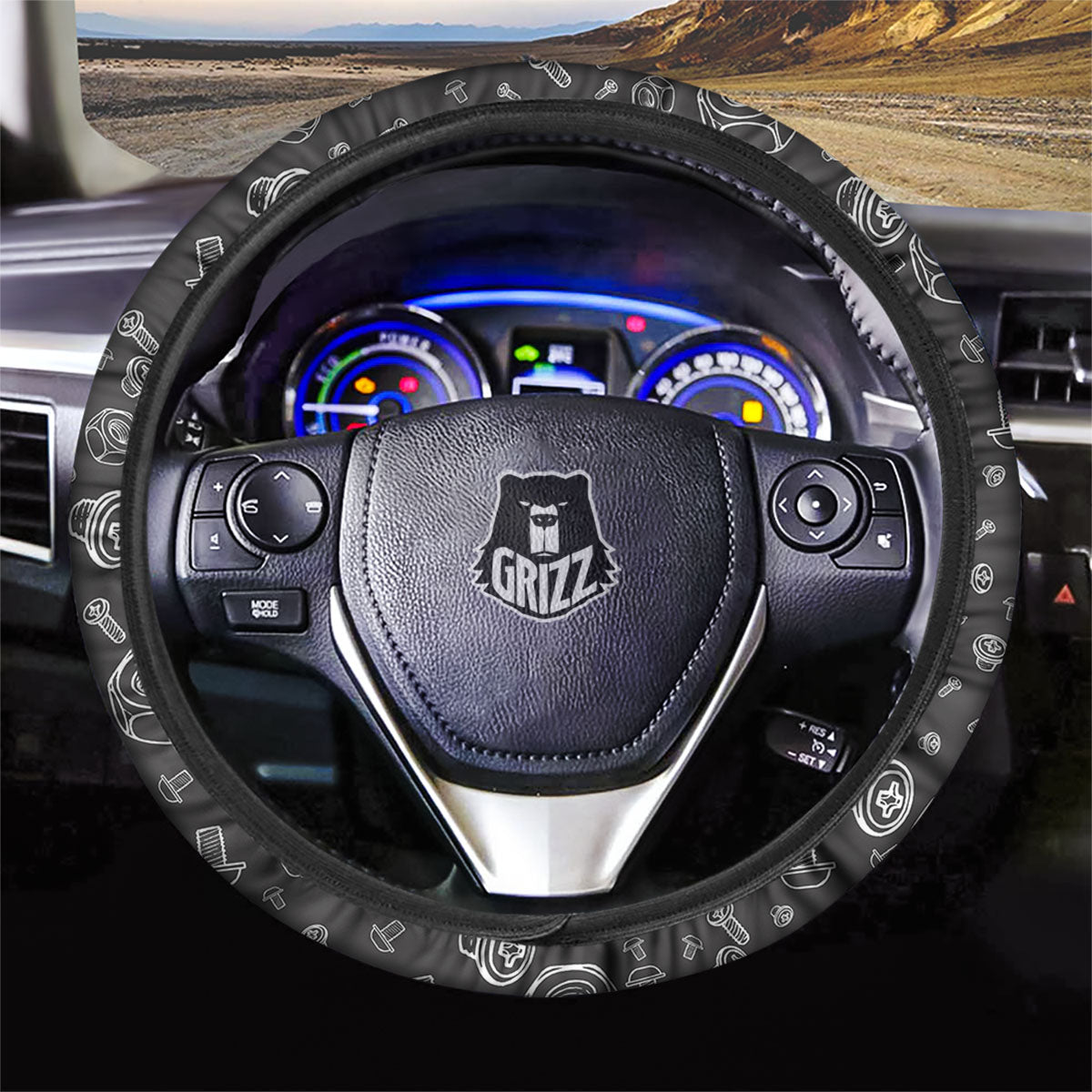 Bolts and Mechanic Nuts Print Pattern Car Steering Wheel Cover-grizzshop