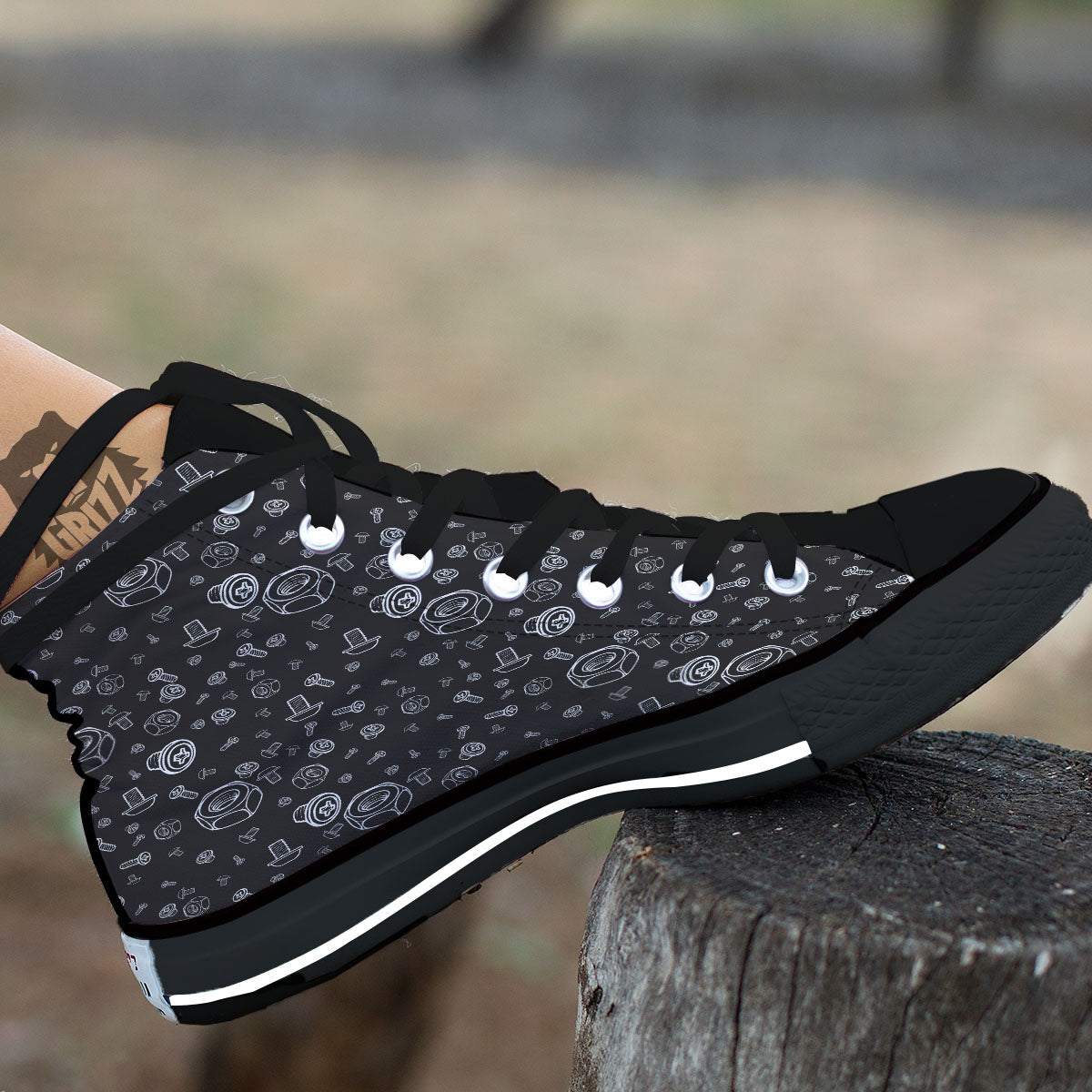 Bolts and Mechanic Nuts Print Pattern High Top Shoes-grizzshop