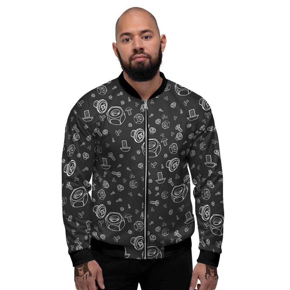 Bolts and Mechanic Nuts Print Pattern Men's Bomber Jacket-grizzshop