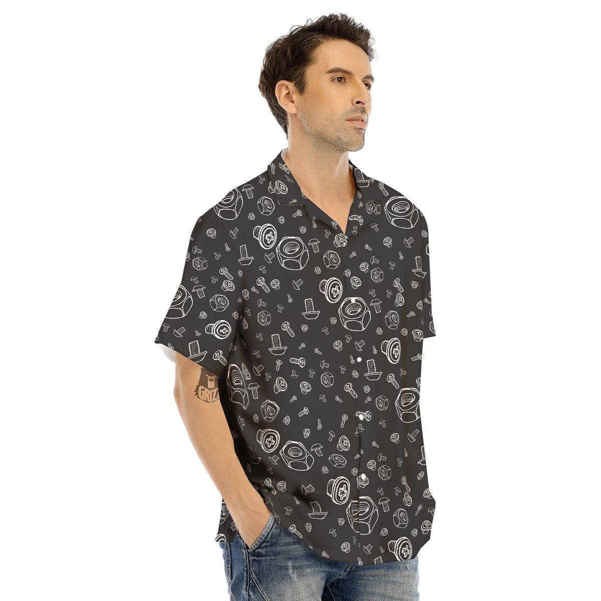 Bolts and Mechanic Nuts Print Pattern Men's Hawaiian Shirt-grizzshop