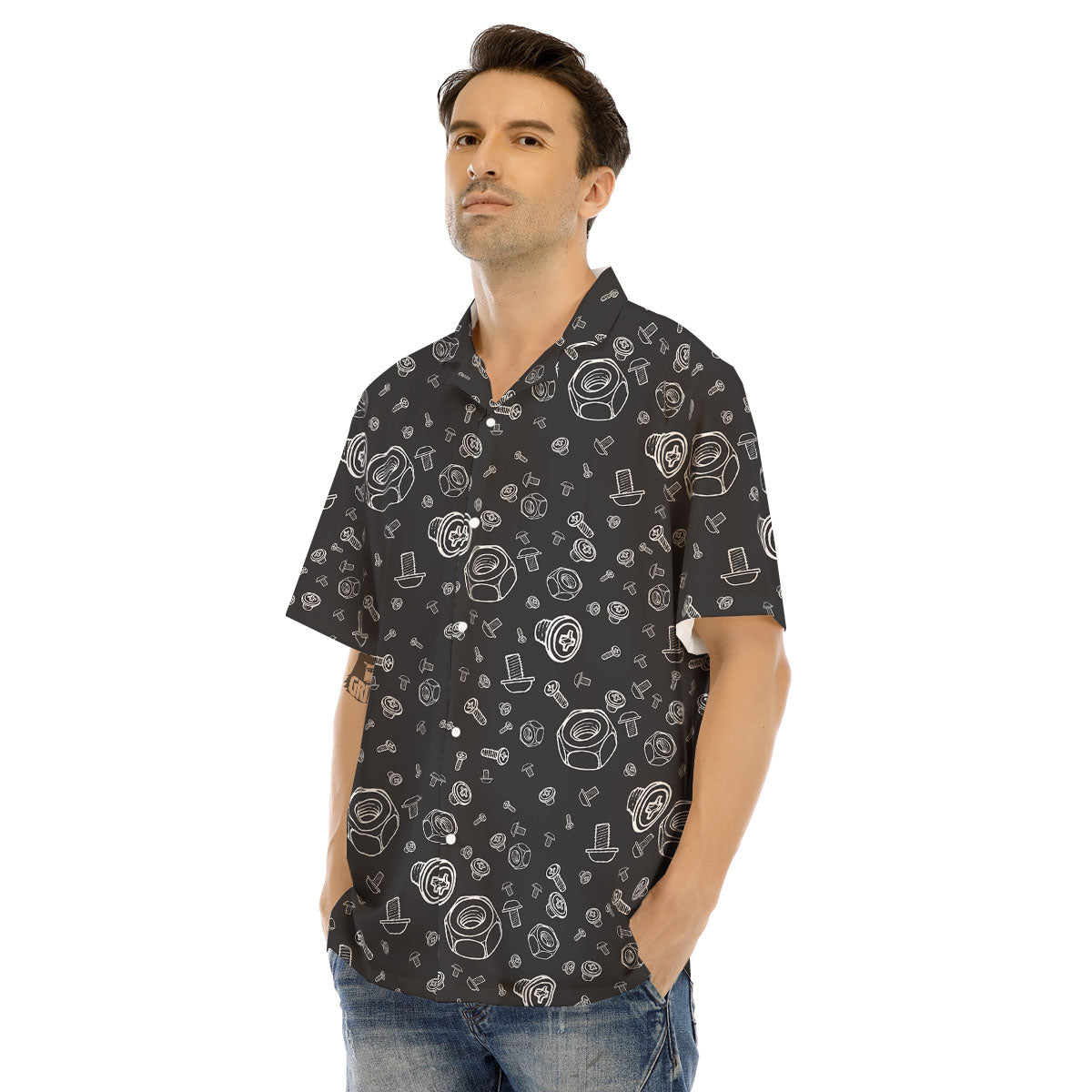 Bolts and Mechanic Nuts Print Pattern Men's Hawaiian Shirt-grizzshop