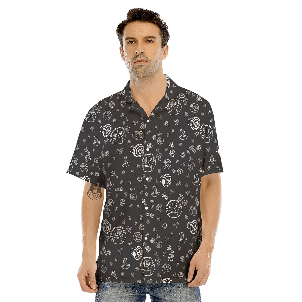 Bolts and Mechanic Nuts Print Pattern Men's Hawaiian Shirt-grizzshop