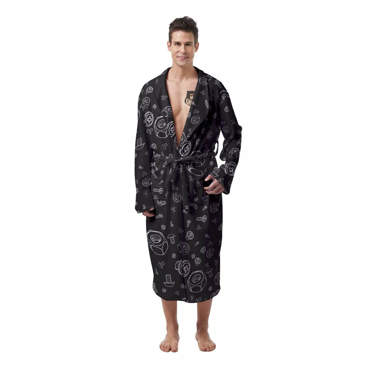 Bolts and Mechanic Nuts Print Pattern Men's Robe-grizzshop