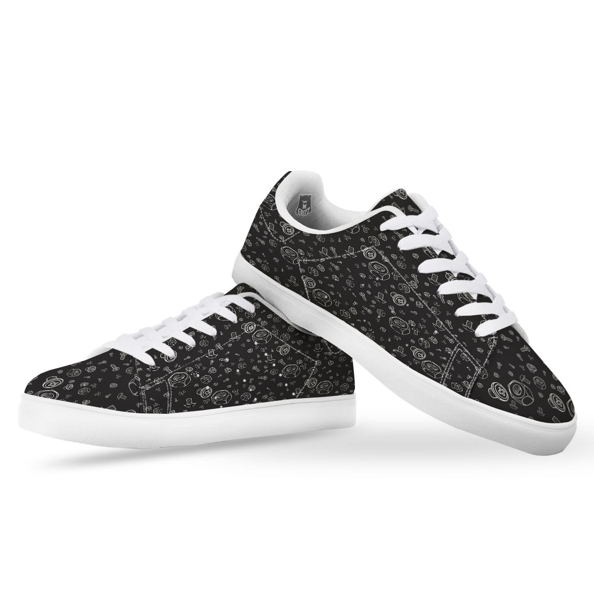 Bolts and Mechanic Nuts Print Pattern White Low Top Sneakers-grizzshop