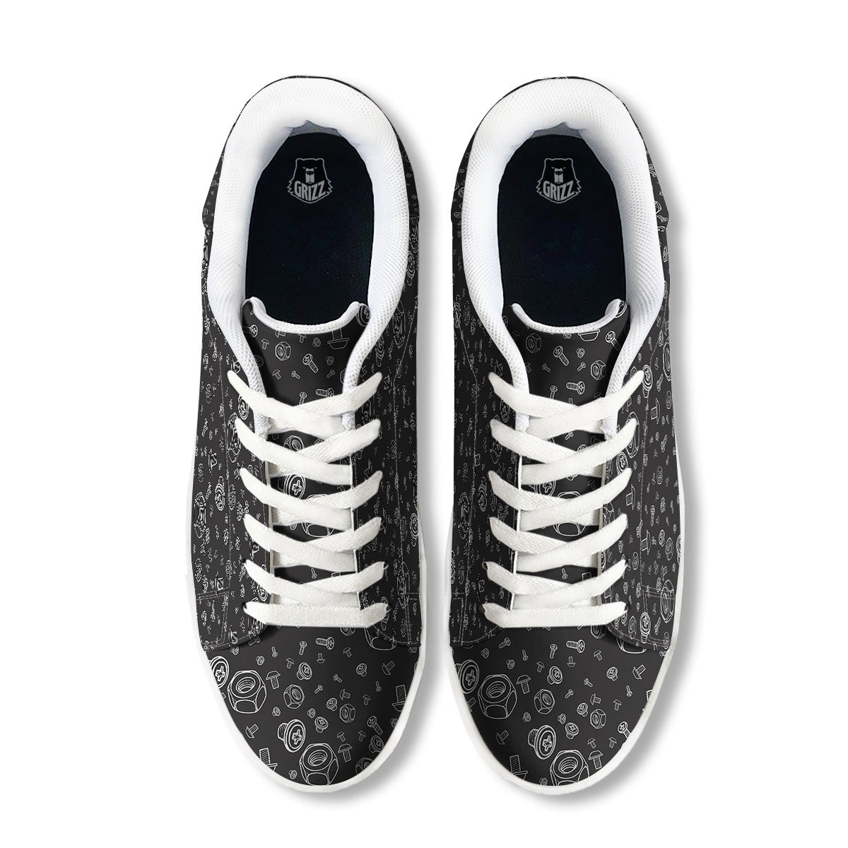 Bolts and Mechanic Nuts Print Pattern White Low Top Sneakers-grizzshop