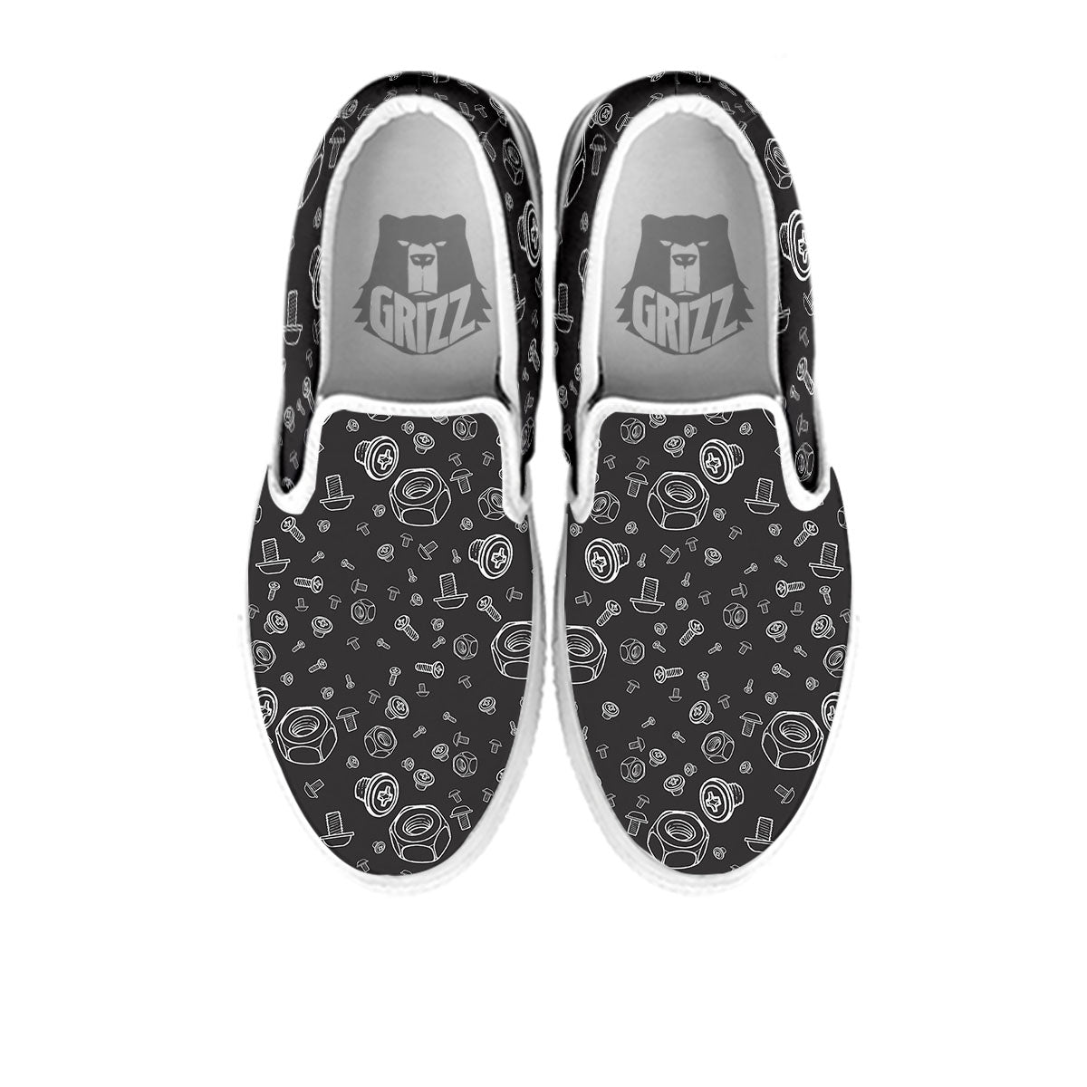 Bolts and Mechanic Nuts Print Pattern White Slip On Shoes-grizzshop