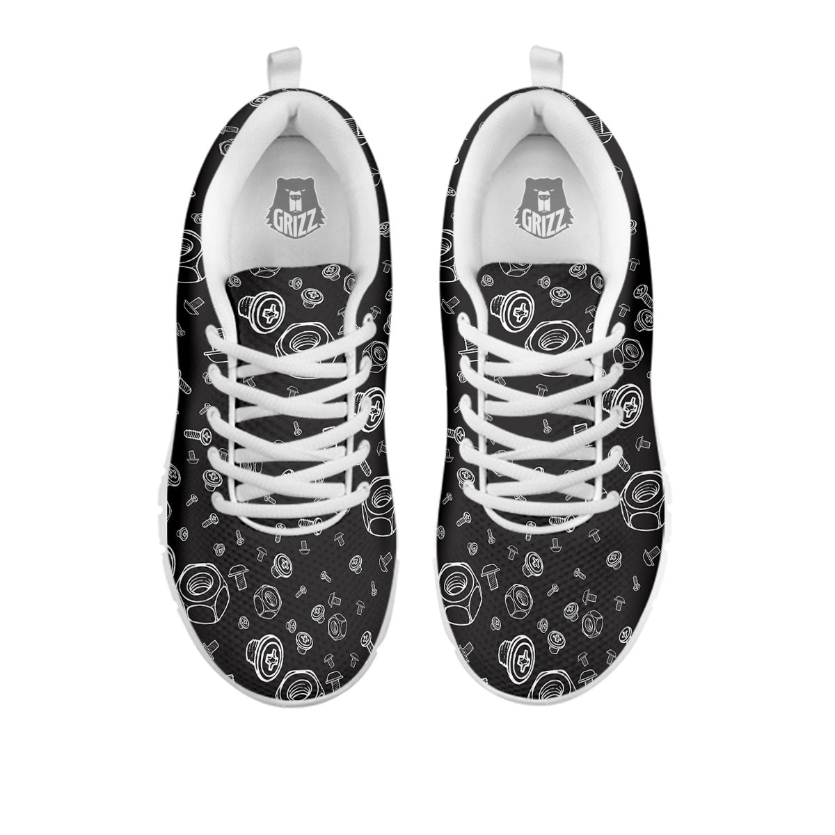 Bolts and Mechanic Nuts Print Pattern White Sneaker-grizzshop
