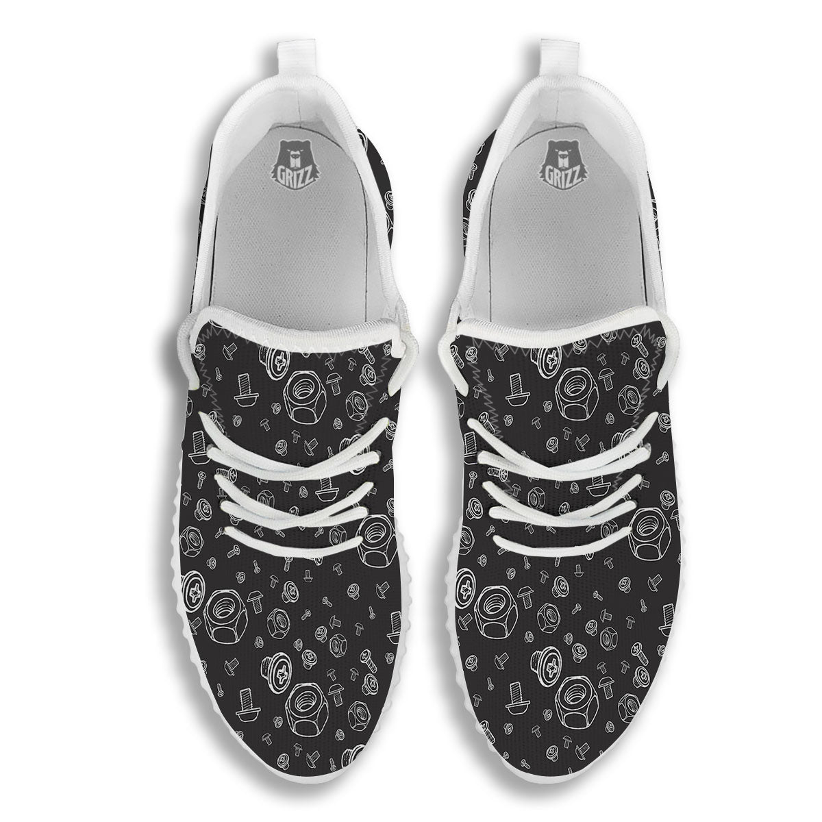 Bolts and Mechanic Nuts Print Pattern White Walking Shoes-grizzshop
