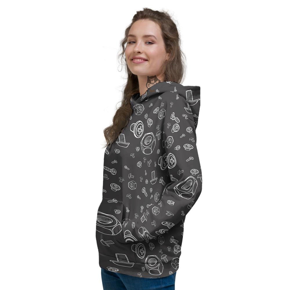Bolts and Mechanic Nuts Print Pattern Women's Hoodie-grizzshop