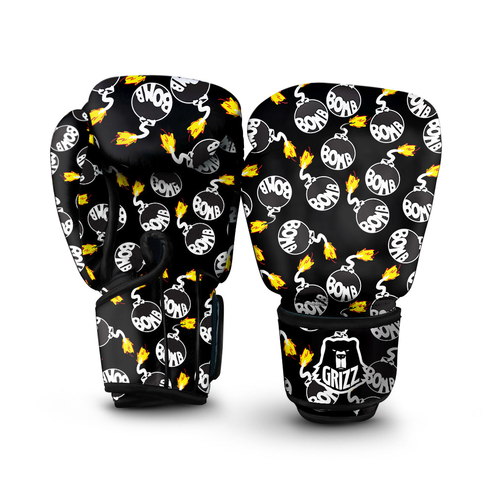 Bomb And Fire Print Pattern Boxing Gloves-grizzshop