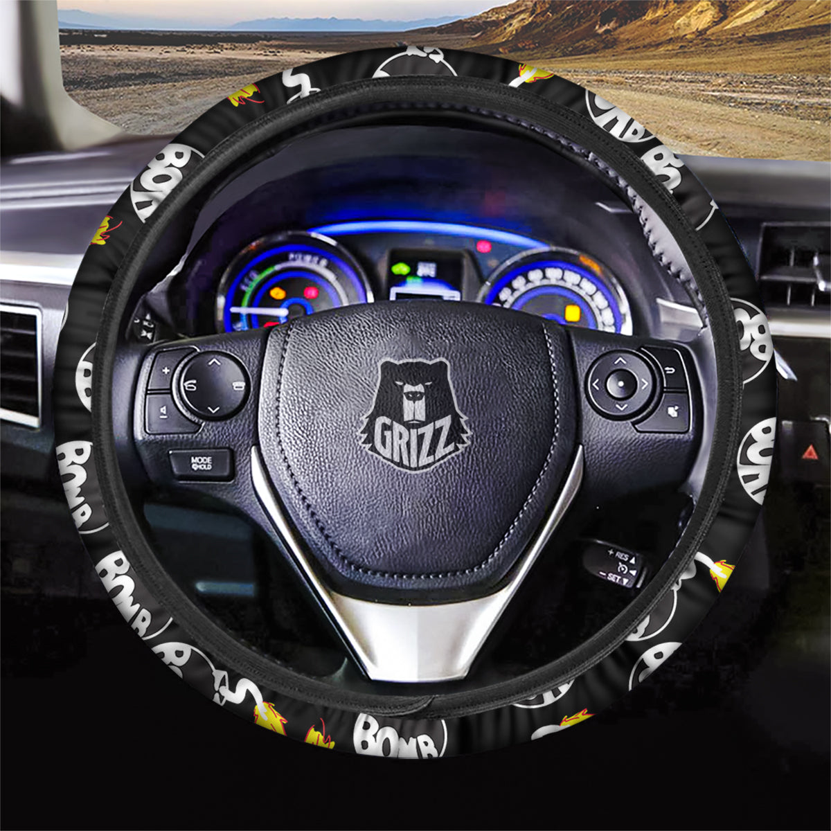 Bomb And Fire Print Pattern Car Steering Wheel Cover-grizzshop