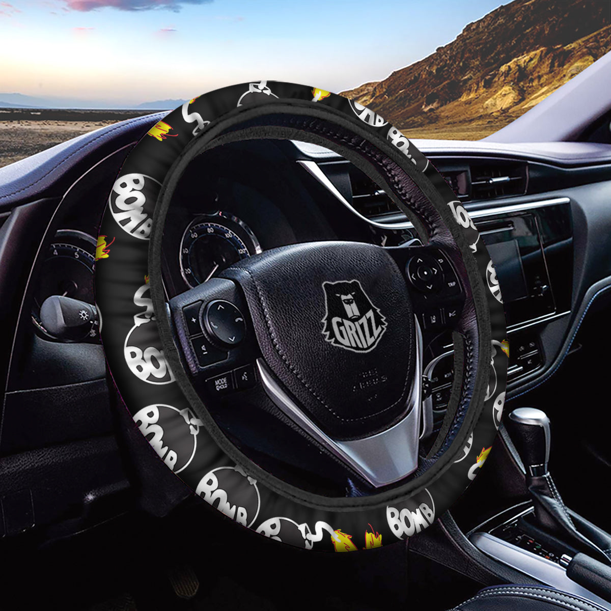 Bomb And Fire Print Pattern Car Steering Wheel Cover-grizzshop