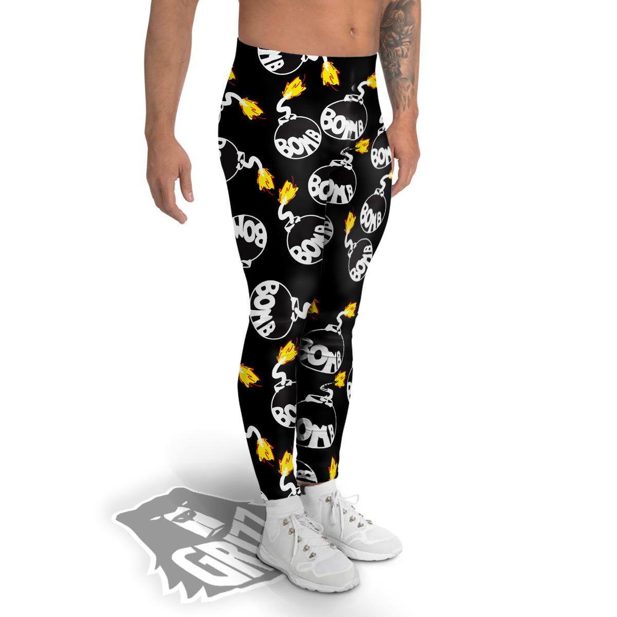 Bomb And Fire Print Pattern Men's Leggings-grizzshop
