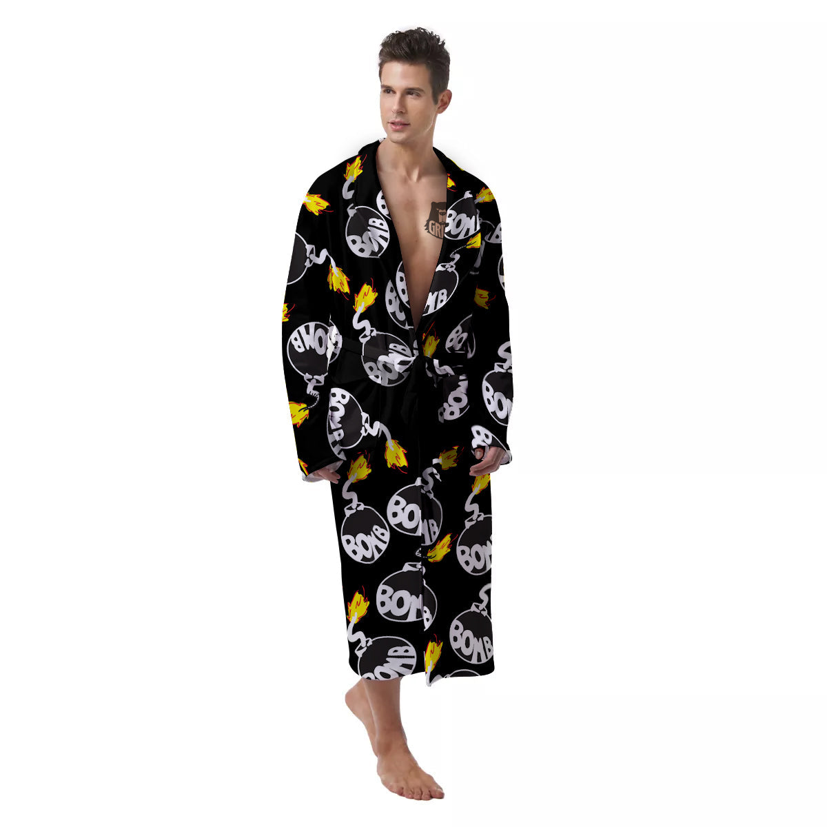 Bomb And Fire Print Pattern Men's Robe-grizzshop