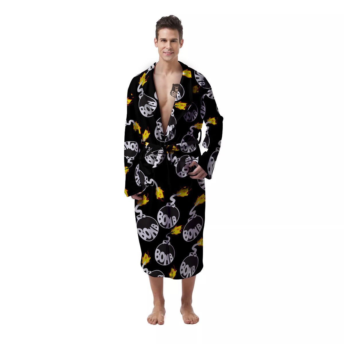 Bomb And Fire Print Pattern Men's Robe-grizzshop