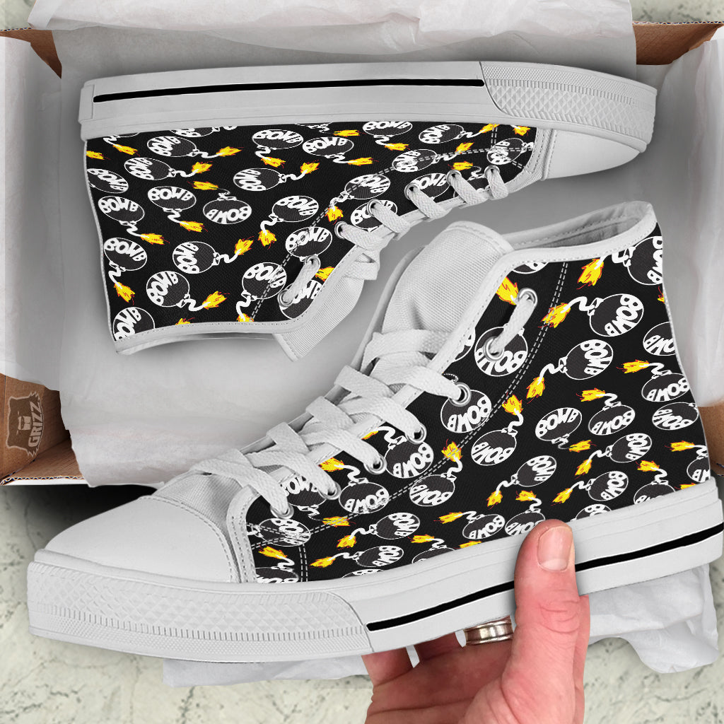 Bomb And Fire Print Pattern White High Top Shoes-grizzshop
