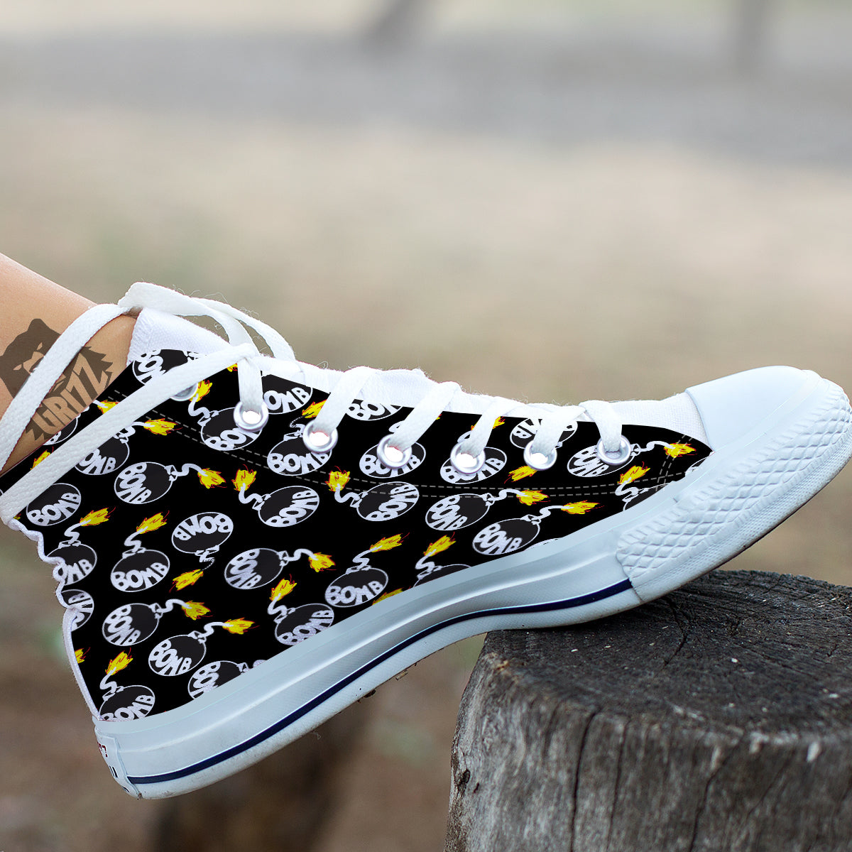 Bomb And Fire Print Pattern White High Top Shoes-grizzshop
