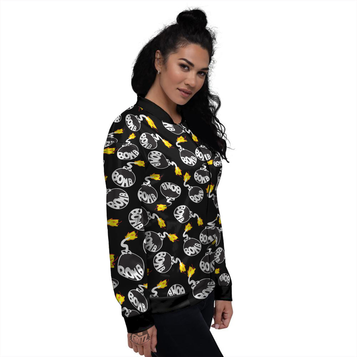Bomb And Fire Print Pattern Women's Bomber Jacket-grizzshop