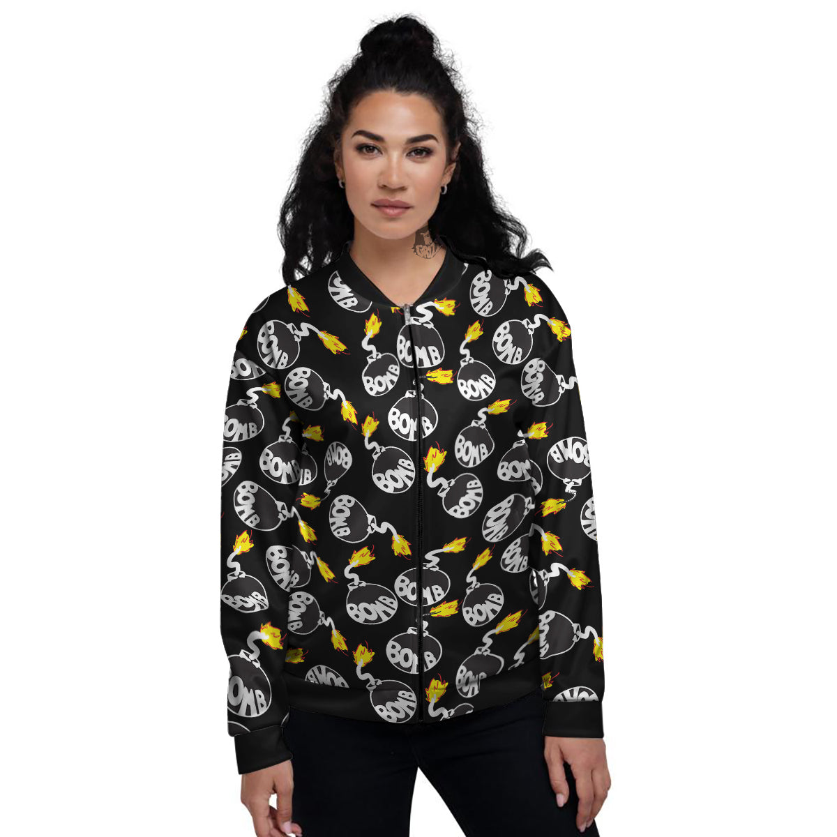 Bomb And Fire Print Pattern Women's Bomber Jacket-grizzshop
