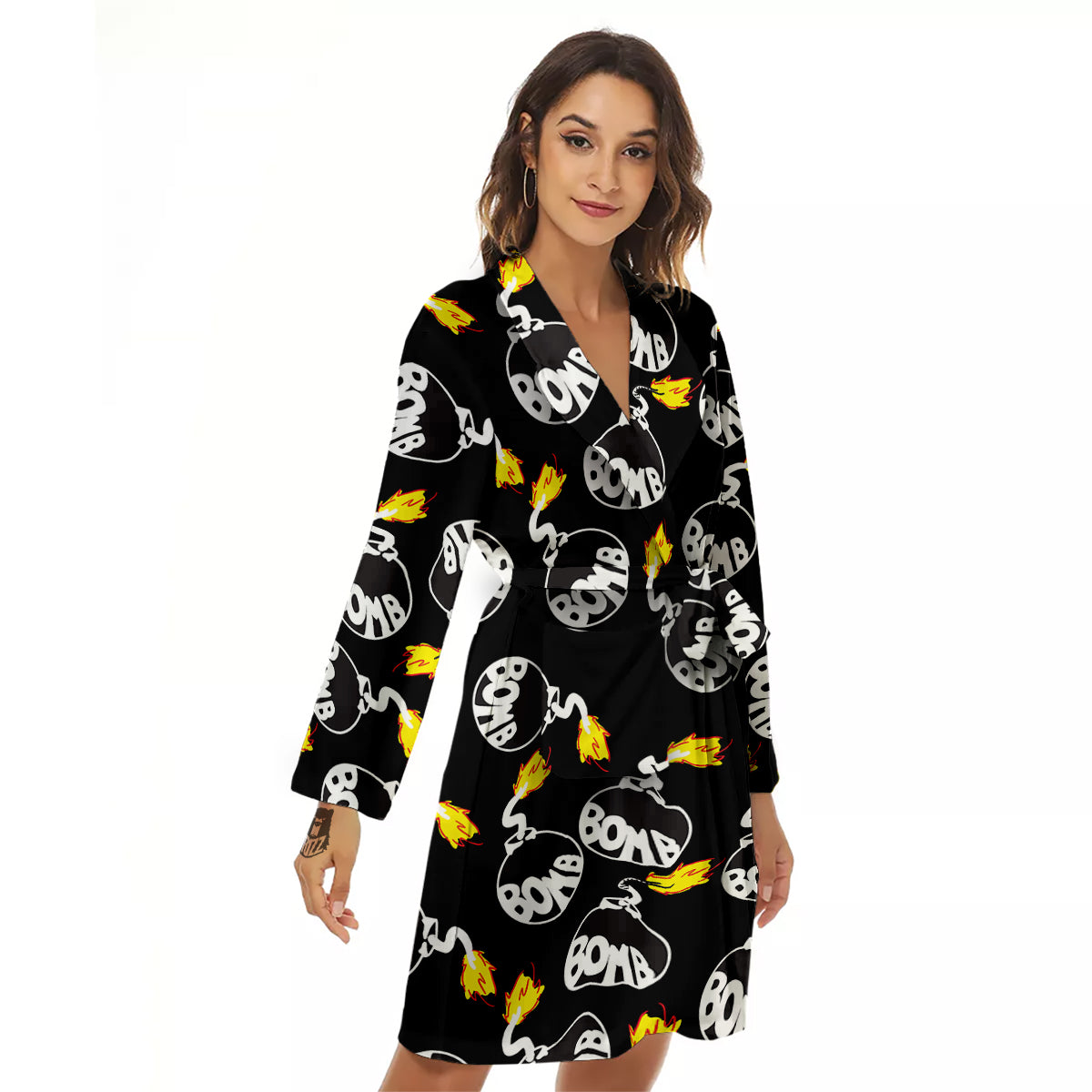 Bomb And Fire Print Pattern Women's Robe-grizzshop